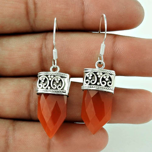 Classic 925 Sterling Silver Carnelian Gemstone Pencil Earring Jewellery