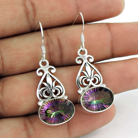 Gift For Her 925 Silver Natural Mystic Topaz Dangle Tribal Earrings G53