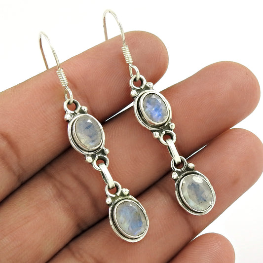 Christmas Gift 925 Sterling Silver Natural Rainbow Moonstone Earrings B8
