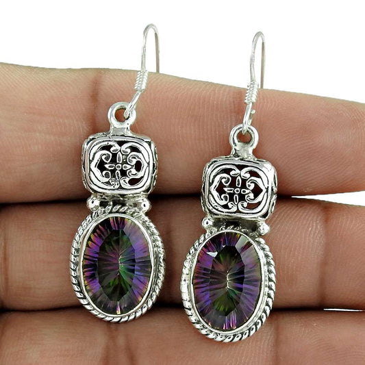 Natural Mystic Gemstone Dangle Boho Purple Earrings 925 Sterling Silver H53