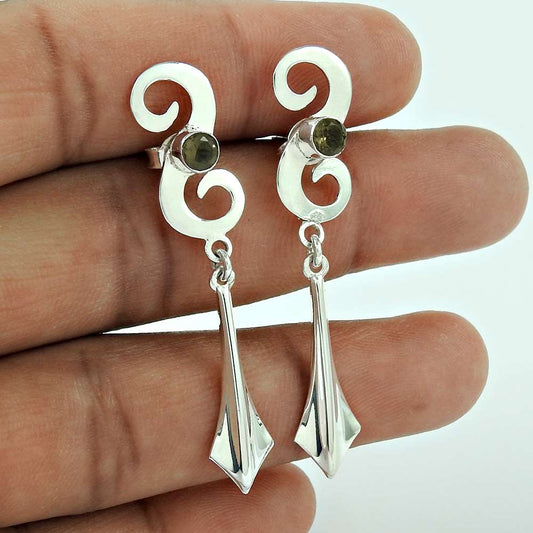 Natural Smoky Quartz Gemstone Dangle Ethnic Earrings 925 Silver J54