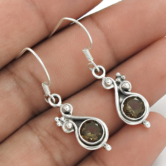 Christmas Gift Natural Smoky Quartz Dangle Ethnic Earrings 925 Silver U3