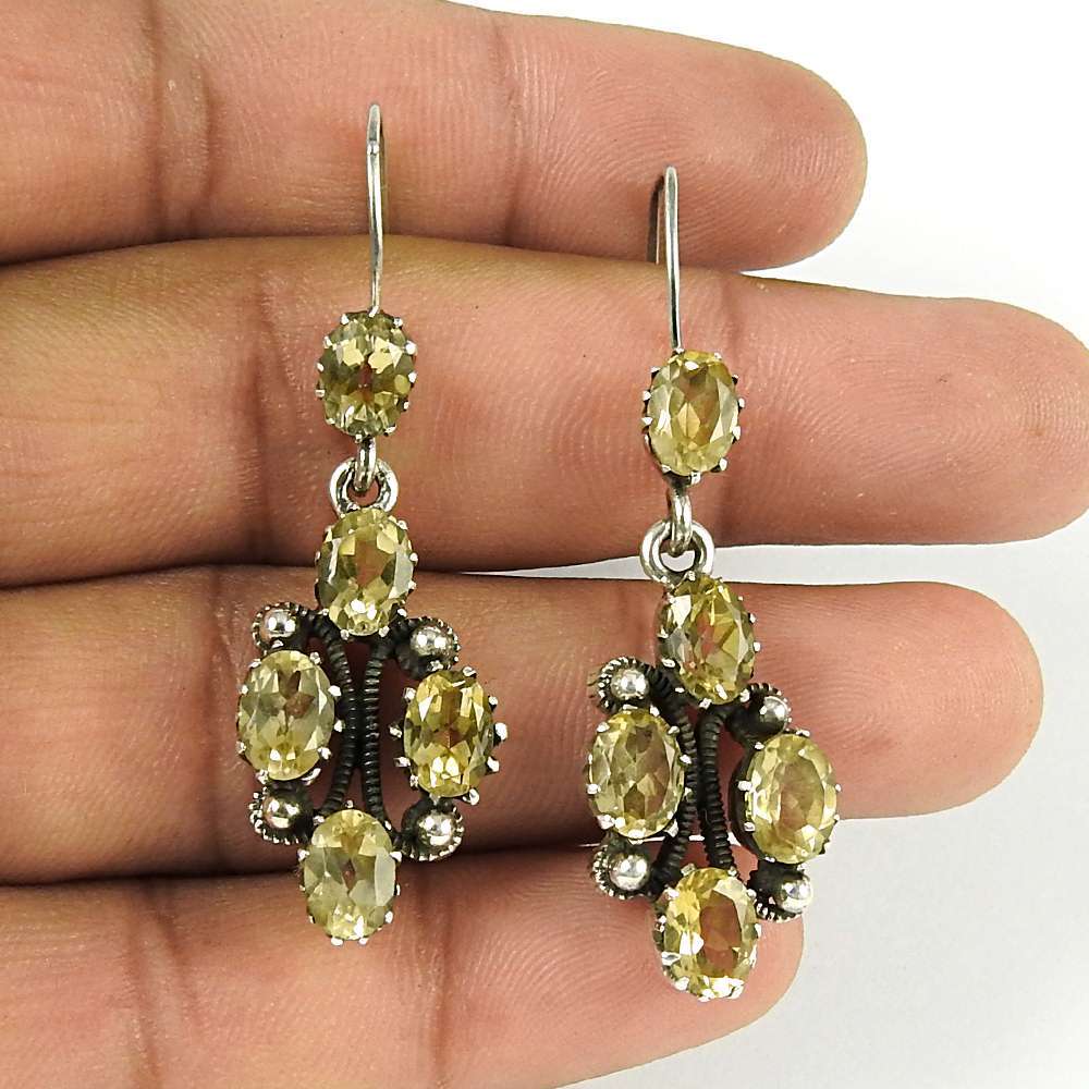 Natural Citrine Gemstone Dangle Ethnic Earrings 925 Sterling Silver U54