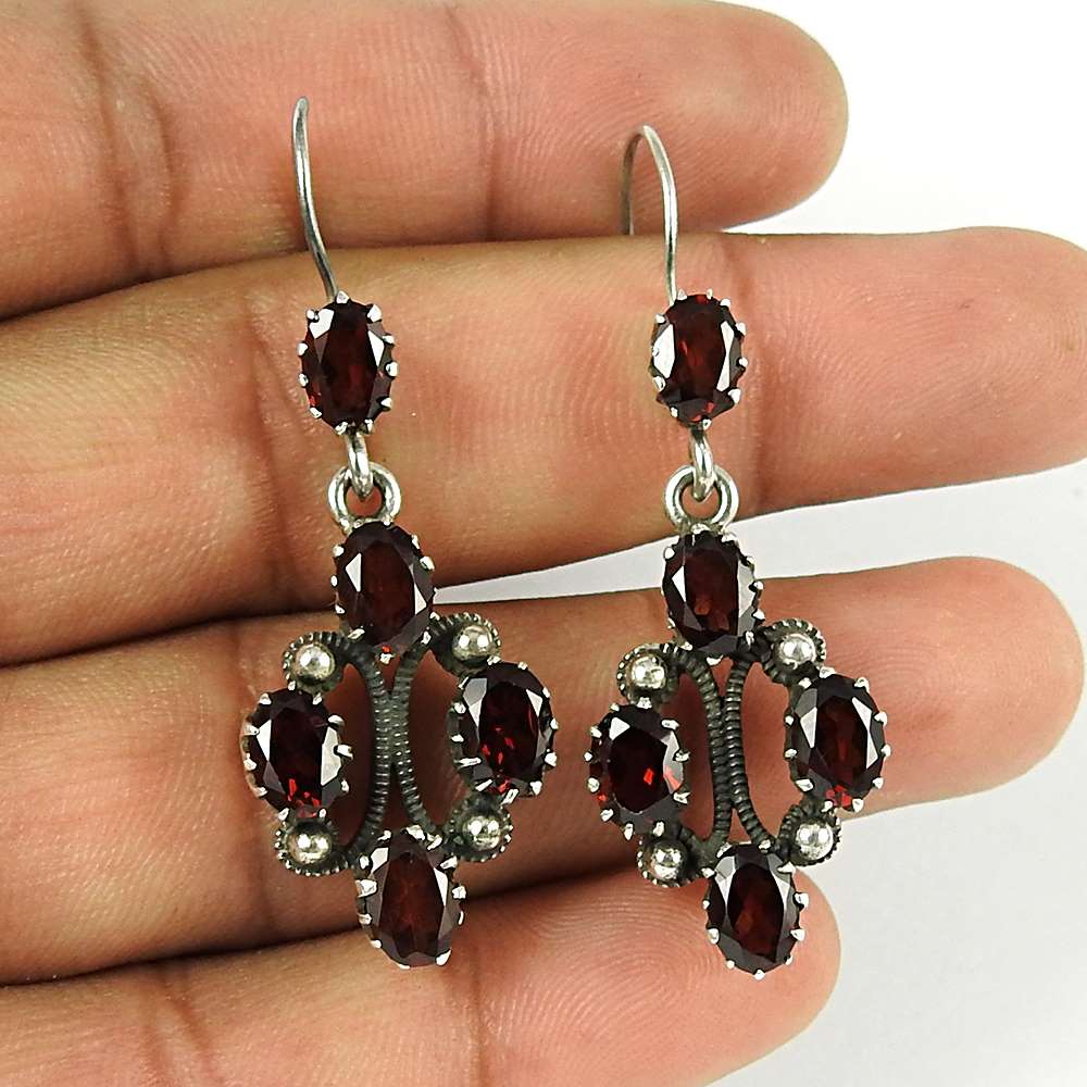 Natural Garnet Gemstone Earrings 925 Sterling Silver Jewelry E9