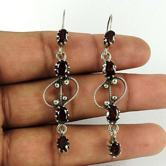 Gift For Her 925 Silver Natural Garnet Gemstone Dangle Ethnic Earrings D55