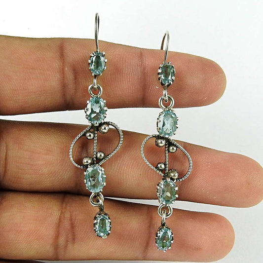 Natural Topaz Gemstone 925 Silver Dangle Vintage Earrings For Girls E55
