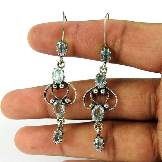 Wedding Gift For Her 925 Silver Natural Topaz Dangle Tribal Earrings K55