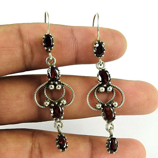 Natural Garnet Gemstone Dangle Boho Earrings 925 Silver For Girls P55