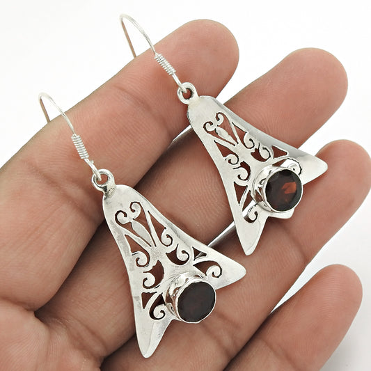 Christmas Gift Natural Garnet Gemstone Drop/Dangle Earrings 925 Silver K8