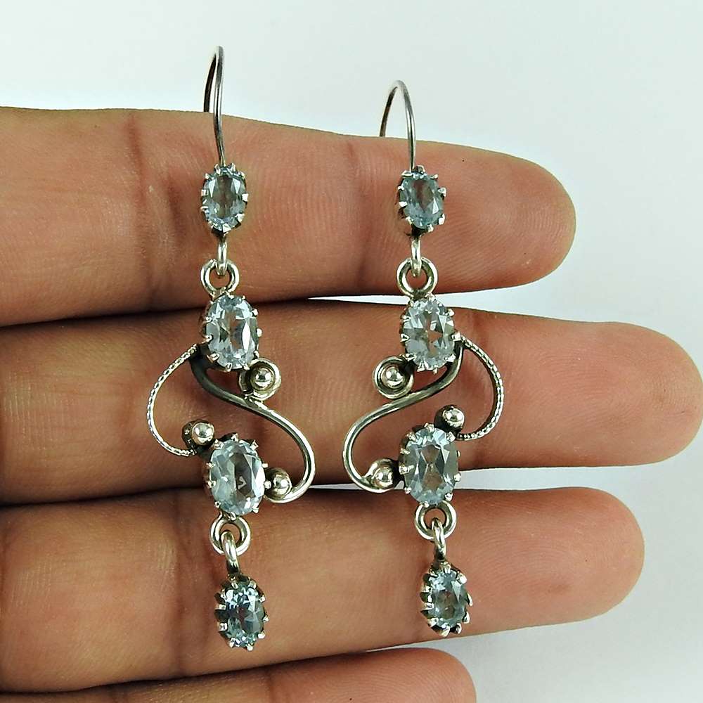 Gift For Women Dangle Tribal Earrings 925 Silver Natural Topaz Gemstone V55