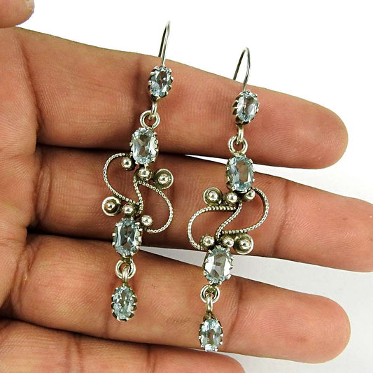Woman Gift 925 Silver Natural Topaz Gemstone Dangle Earrings L8