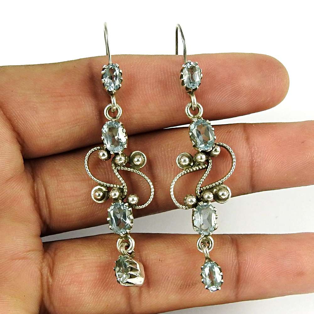 Gift For Her 925 Silver Natural Topaz Gemstone Dangle Tribal Earrings X55