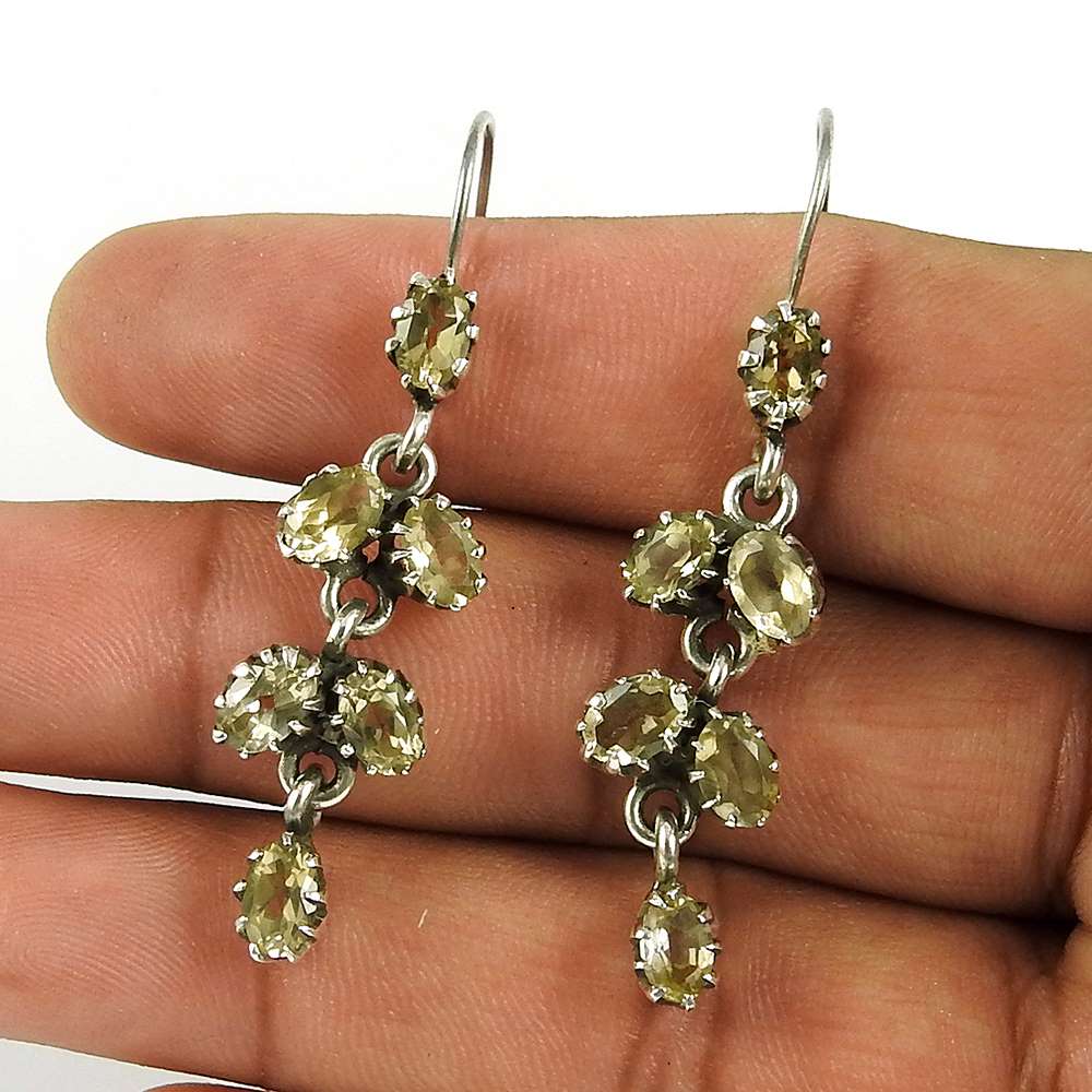 Natural Citrine Gemstone 925 Silver Dangle Ethnic Earrings For Girls K56