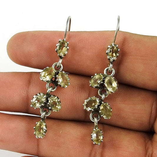 Natural Citrine Gemstone 925 Silver Dangle Ethnic Earrings For Girls K56
