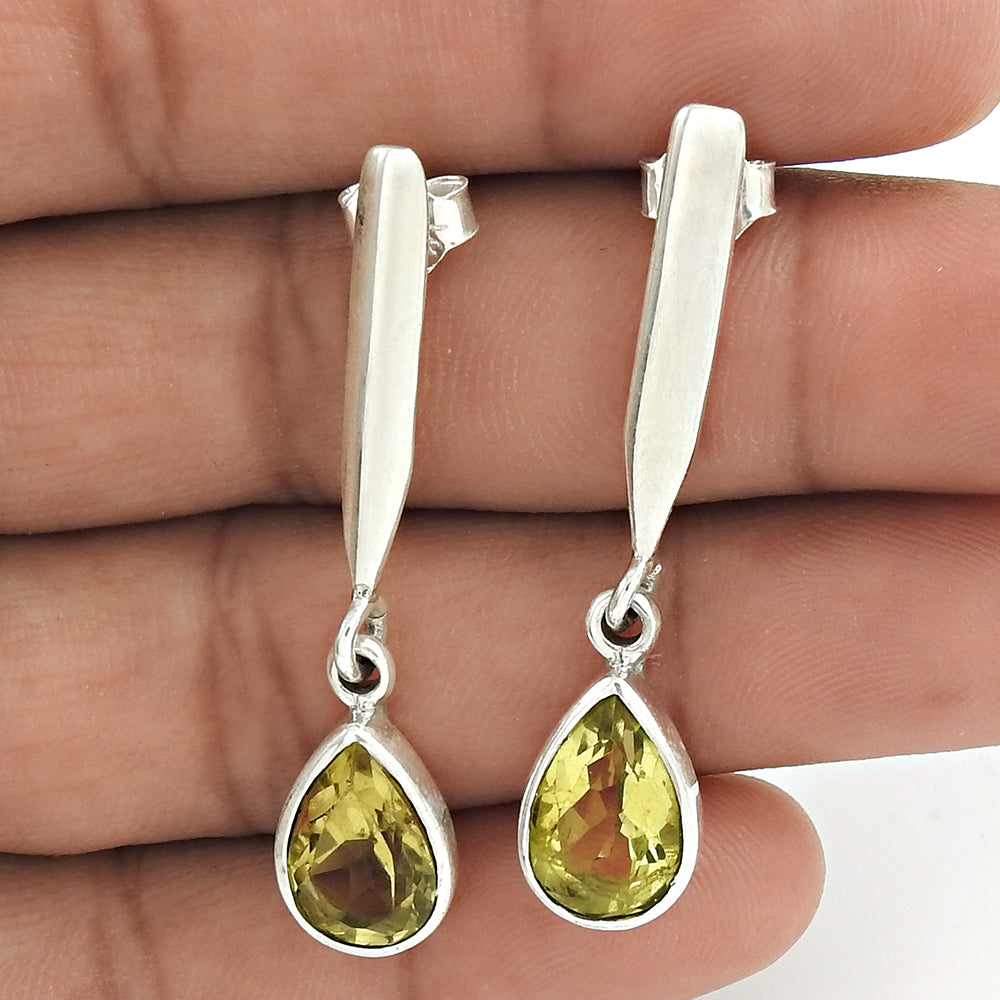 Gift For Her Natural Lemon Quartz Drop/Dangle Tribal Earrings 925 Silver W17