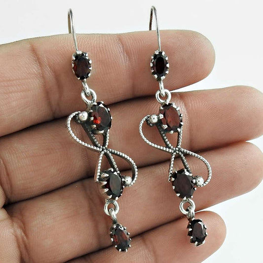 Gift For Women Dangle Ethnic Earrings 925 Silver Natural Garnet Gemstone Q4