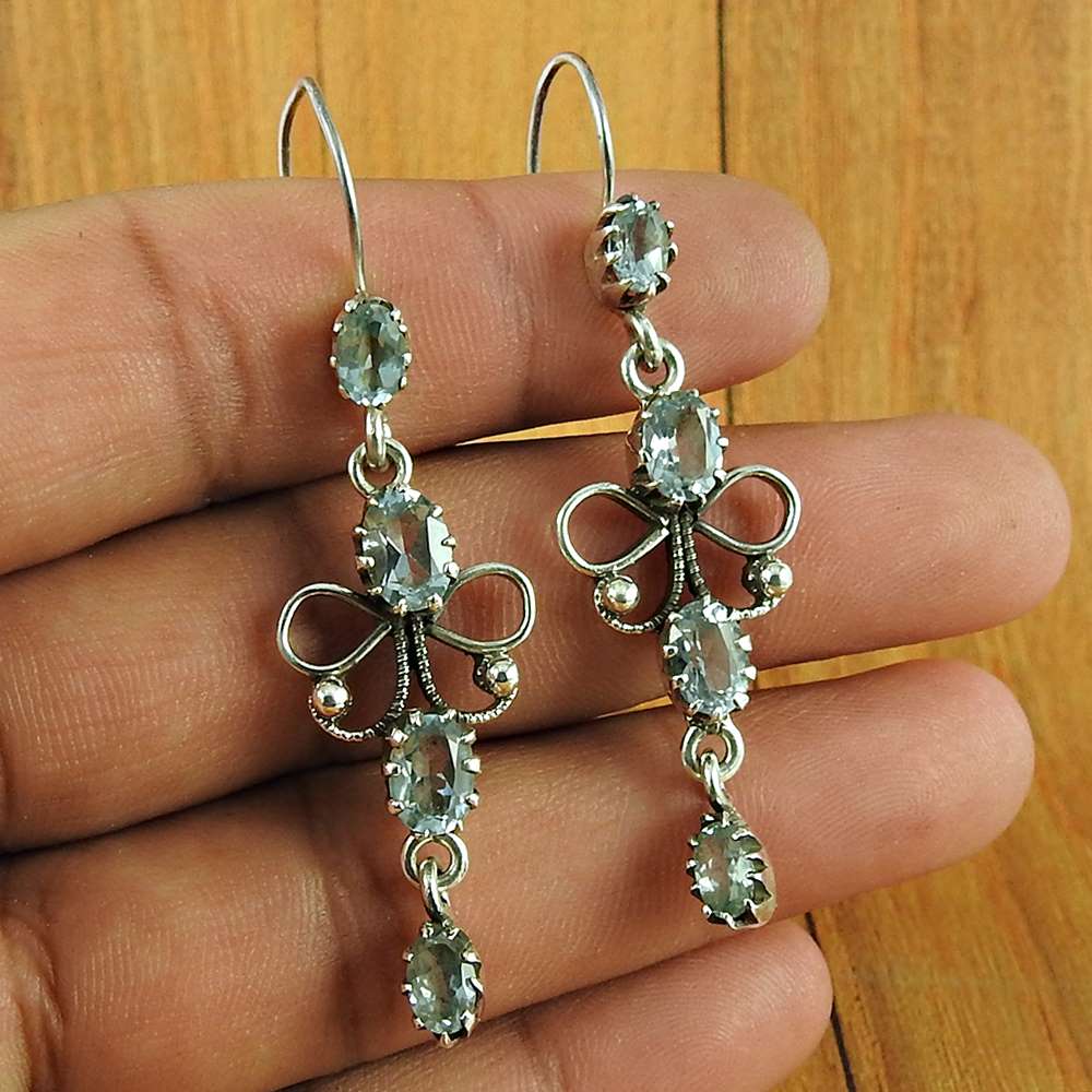 Natural Topaz Gemstone 925 Silver Dangle Boho Earrings For Women Y56