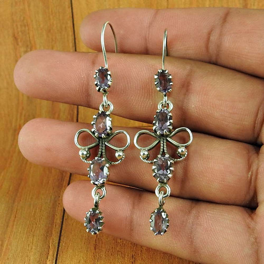 Wedding Gift For Her 925 Silver Natural Amethyst Dangle Ethnic Earrings A57