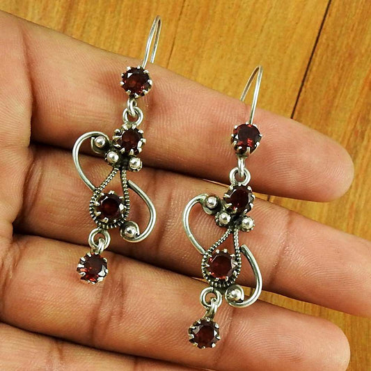 Gift For Women Dangle Boho Earrings 925 Silver Natural Garnet Gemstone F57
