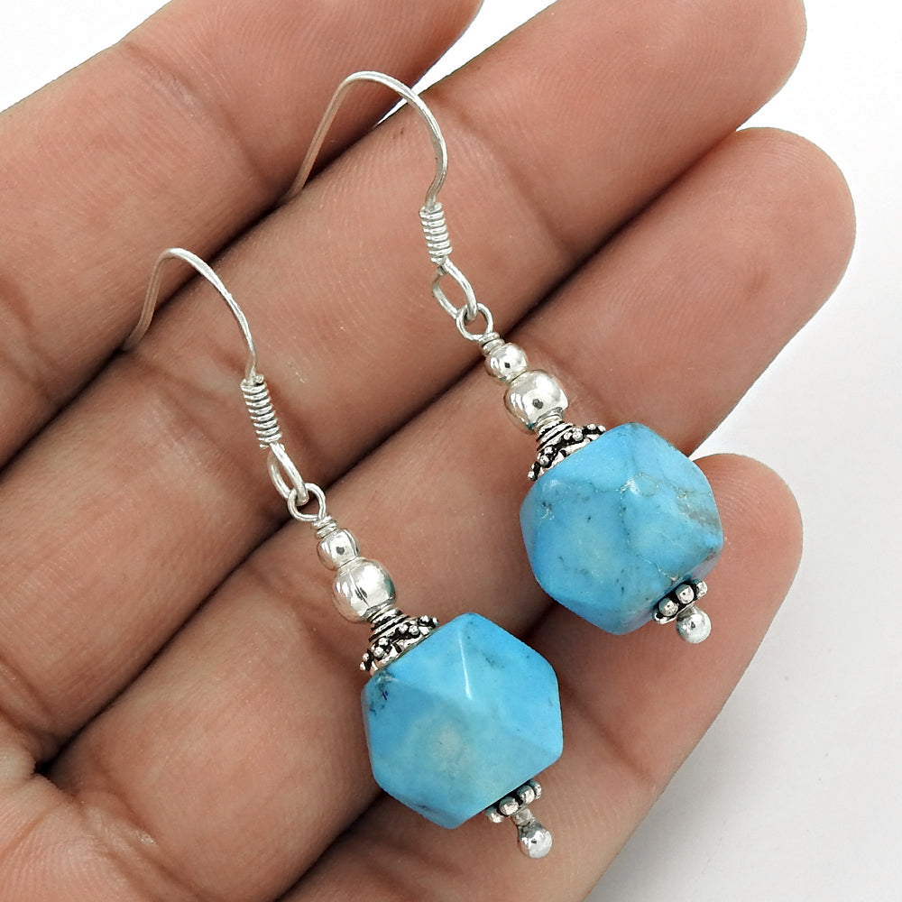 Christmas Gift Earrings 925 Sterling Silver Natural Turquoise Gemstone B9
