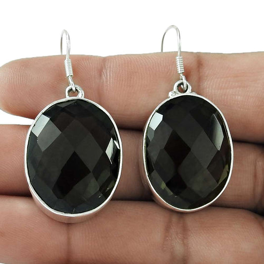 Natural Tourmaline Gemstone 925 Silver Dangle Boho Earrings For Women K57