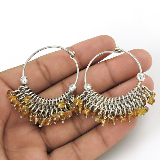 Natural Citrine Gemstone Hoop Yellow Earrings 925 Sterling Silver Jewelry F5