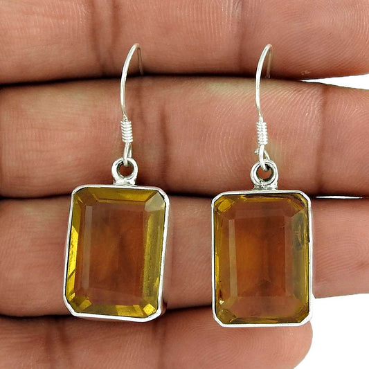 Woman Gift Dangle Earrings 925 Silver Natural Glass Gemstone F1