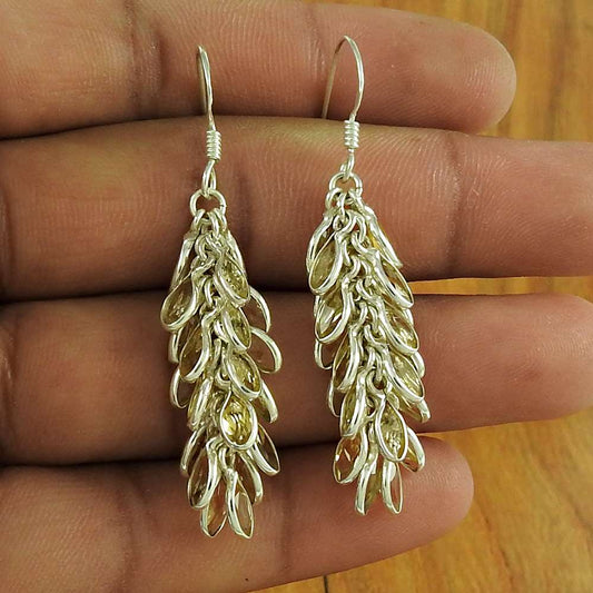 Natural Citrine Gemstone Dangle Vintage Earrings 925 Sterling Silver V57