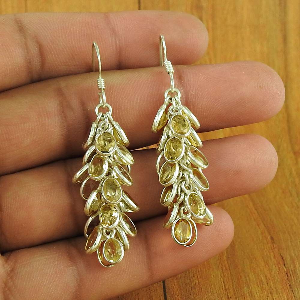 Wedding Gift For Her 925 Silver Natural Citrine Dangle Tribal Earrings X57