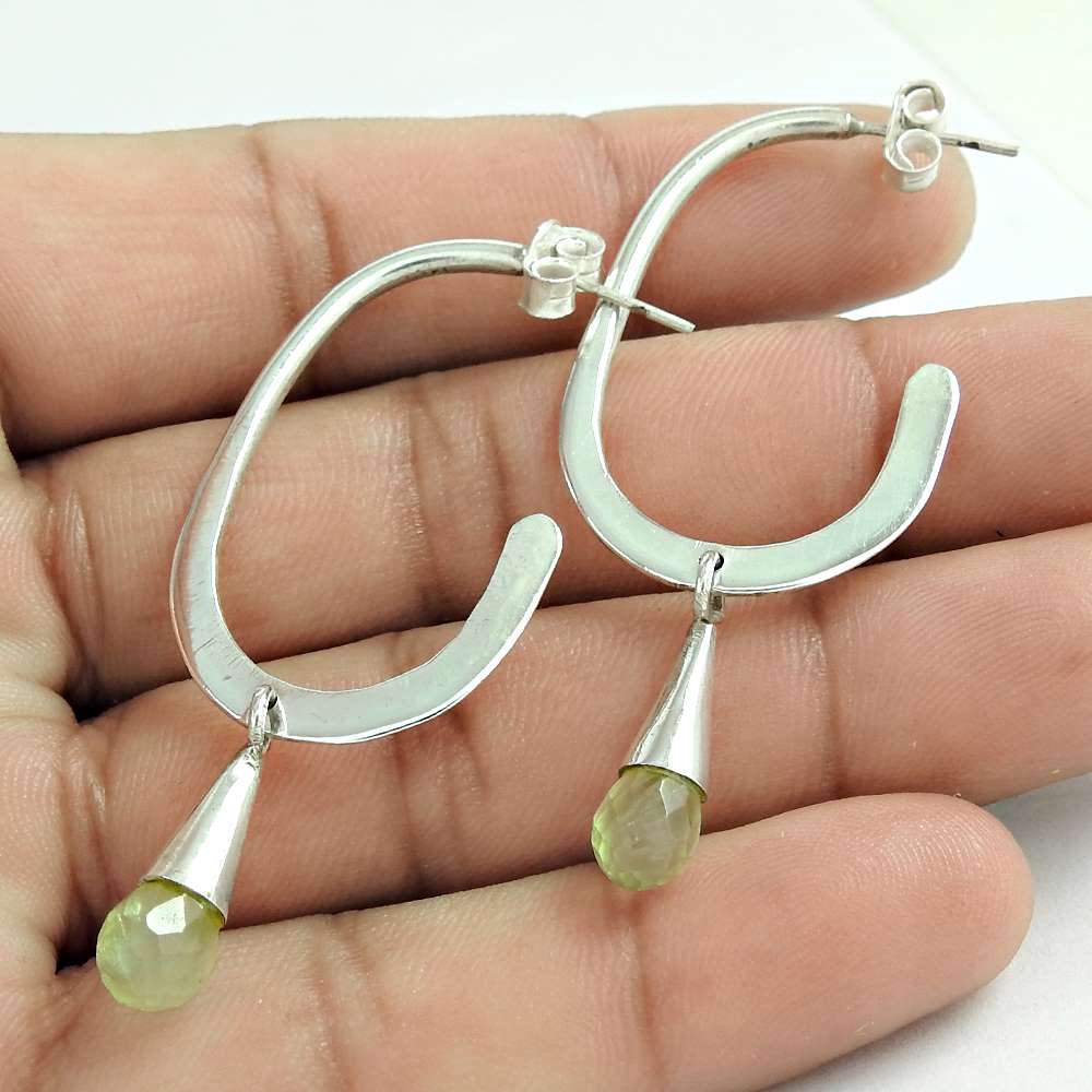 Gift For Her Natural Prehnite Dangle Bohemian Earrings 925 Silver D58