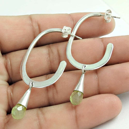 Gift For Her Natural Prehnite Dangle Bohemian Earrings 925 Silver D58