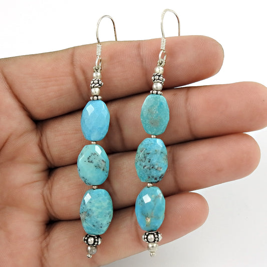 Gift For Her 925 Silver Natural Turquoise Drop/Dangle Bohemian Earrings D18
