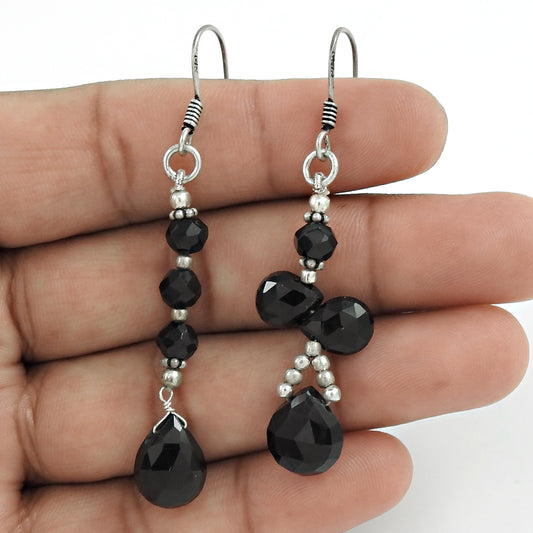 Gift For Her Natural Onyx Drop/Dangle Vintage Earrings 925 Silver E18