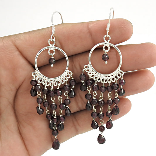 Natural Garnet Gemstone Drop/Dangle Earrings 925 Sterling Silver For Girls H5