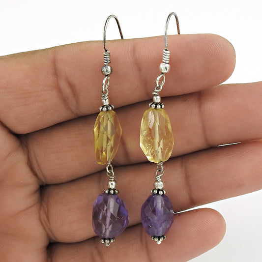 Natural Amethyst Gemstone 925 Silver Bohemian Christmas Gift Earrings I7