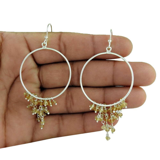 Natural Citrine Gemstone Dangle Bohemian Earrings 925 Silver For Women N58