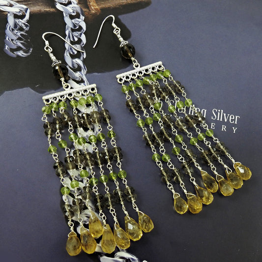 Gift For Her 925 Silver Natural Citrine Gemstone Drop/Dangle Ethnic Earrings I18