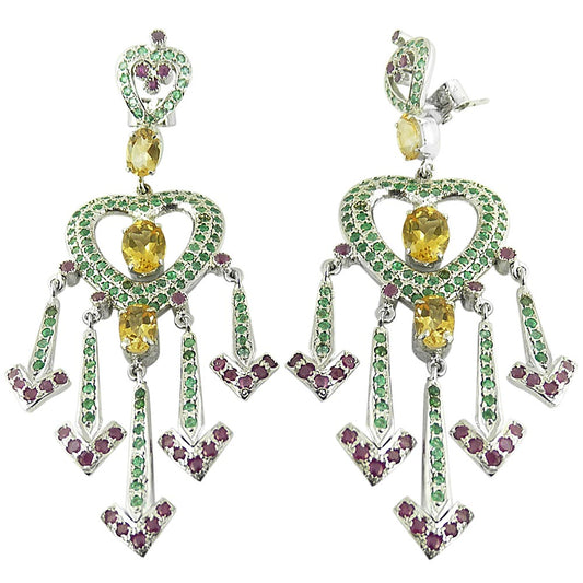 Natural Emerald Gemstone Vintage Christmas Gift Earrings 925 Sterling Silver J7