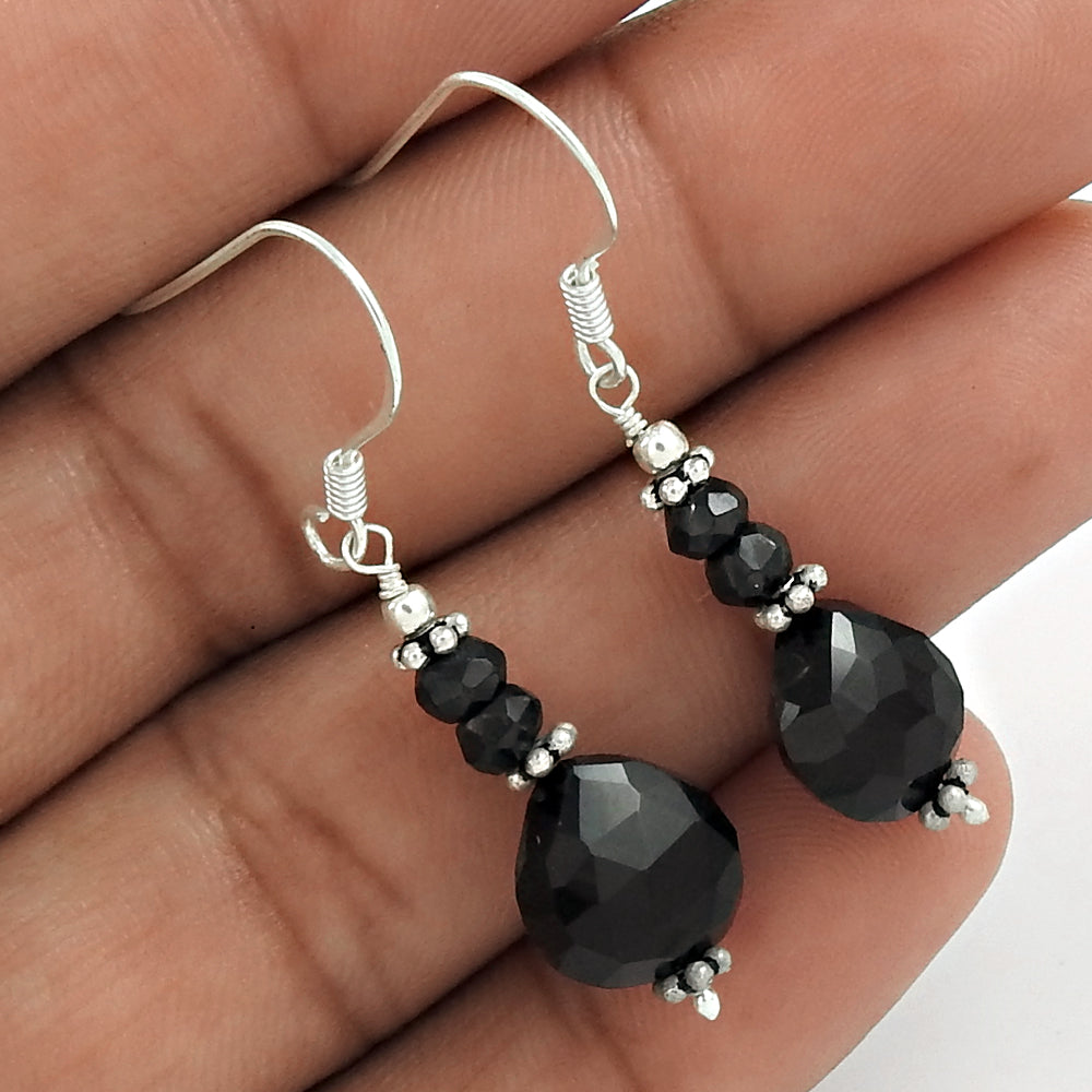 Natural Onyx Gemstone Tribal Earrings 925 Silver For Girls H5