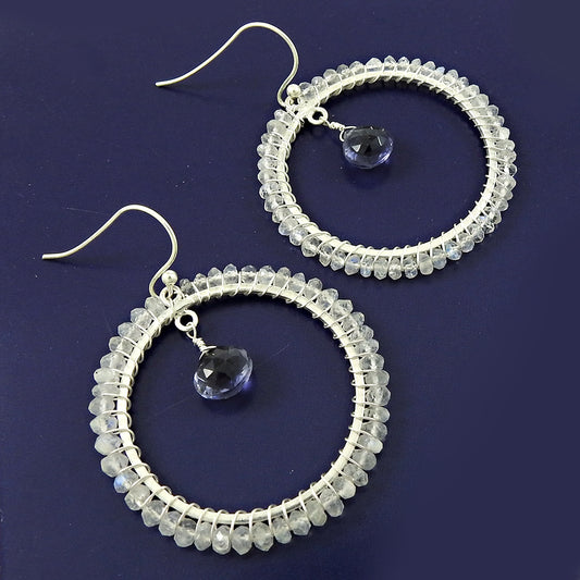 Gift For Her 925 Silver Natural Iolite Gemstone Drop/Dangle Vintage Earrings R8