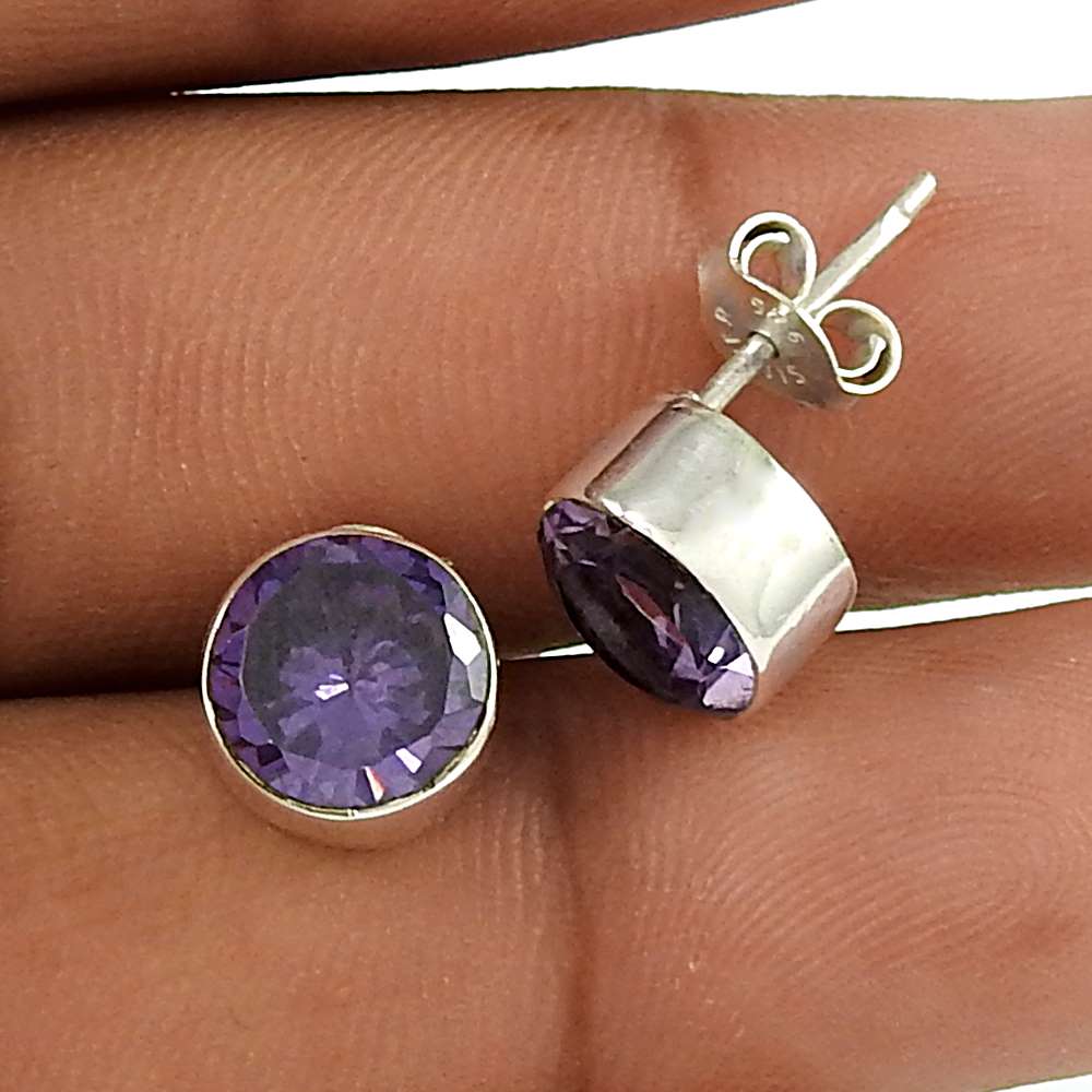 Gift For Women Stud Bohemian Earrings 925 Silver Natural Amethyst Gemstone U58