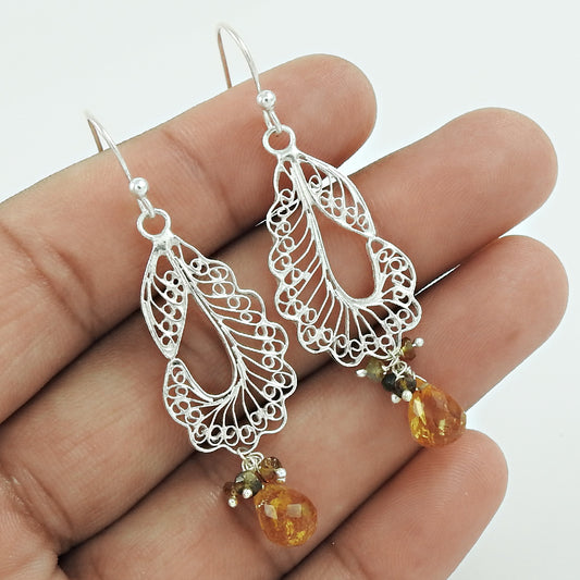 Gift For Her Natural Tourmaline Drop/Dangle Vintage Earrings 925 Silver L18