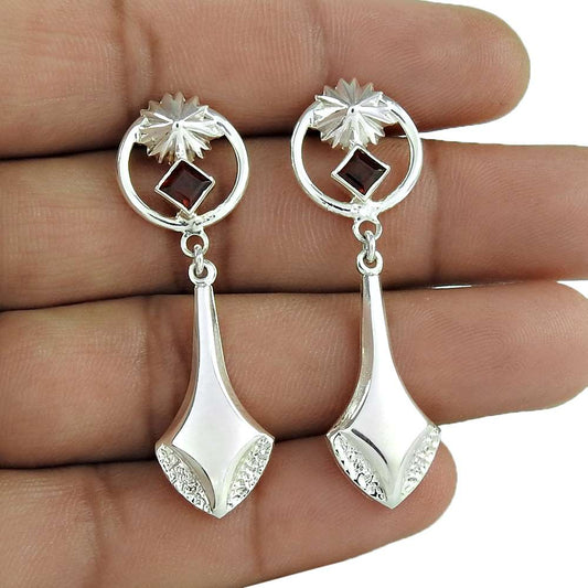 Natural Garnet Gemstone Dangle Boho Earrings 925 Silver For Women E59
