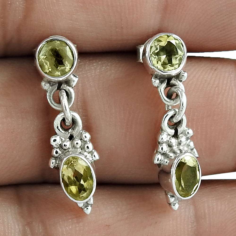 Natural Citrine Gemstone Dangle Bohemian Earrings 925 Silver For Women F59