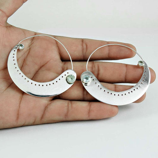 Natural Topaz Gemstone 925 Silver Dangle Ethnic Earrings For Girls L59