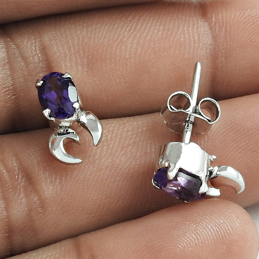 Christmas Gift 925 Silver Natural Amethyst Stud Vintage Earrings I5