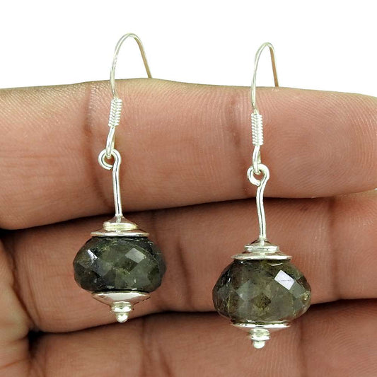 Natural Labradorite Gemstone Dangle Boho Blue Earrings 925 Silver S59