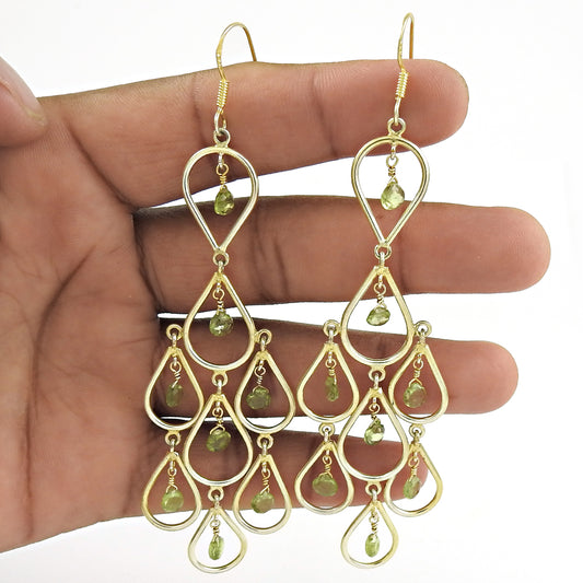 Natural Peridot Gemstone 925 Silver Christmas Gift Earrings For Women L7