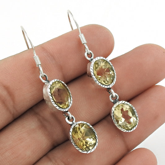 Christmas Gift Natural Citrine Bohemian Earrings 925 Sterling Silver M7