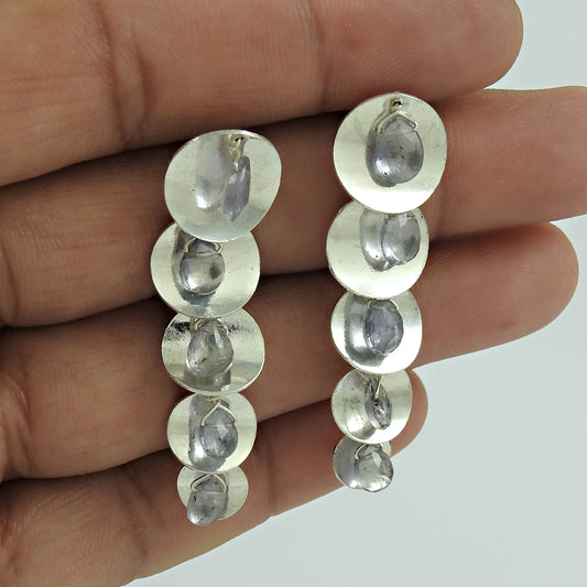 Natural Iolite Gemstone 925 Silver Vintage Christmas Gift Earrings For Girls N7